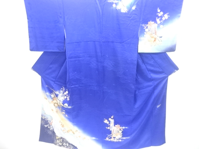 JAPANESE KIMONO / HOMONGI / SHIBORI / CARRIAGE WITH KIKU & UME